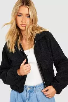 Куртка из шерсти с карманами на молнии Boohoo, черный