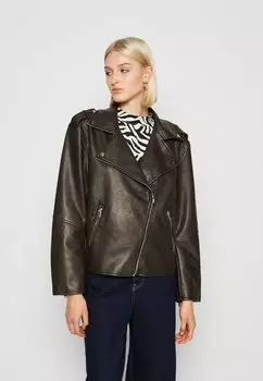Куртка из синтетической кожи Gina Tricot OVERSIZED WASHED BIKER, цвет black coffee