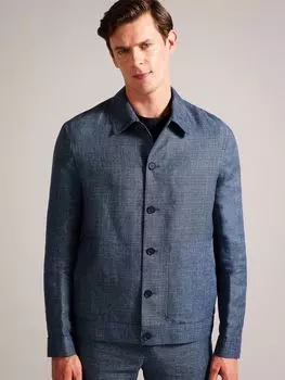 Куртка из смеси льна и шерсти Ted Baker Tayloj, темно-синяя