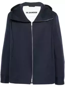 Куртка из смеси шелка и хлопка с капюшоном JIL SANDER, синий