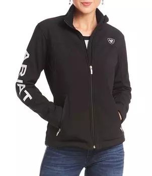 Куртка из софтшелла на молнии спереди с высоким и низким воротником-стойкой и рукавами с логотипом Ariat, черный