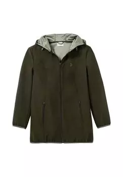 Куртка из софтшелла с капюшоном и контрастными деталями sheego, цвет Dunkeloliv