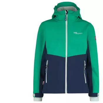 Куртка из софтшелла Trollkids Kid's Kristiansand, цвет Pepper Green/Navy/Cloudy Grey