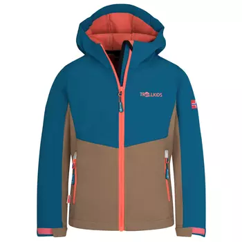 Куртка из софтшелла Trollkids Kid's Kristiansand, цвет Atlantic Blue/Mocca Brown/Glow Orange