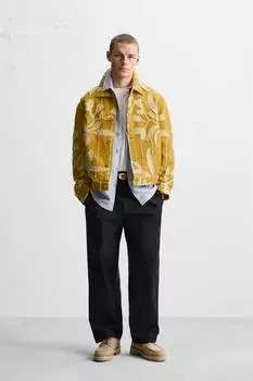 Куртка из текстурированного жаккарда ZARA, цвет mustard