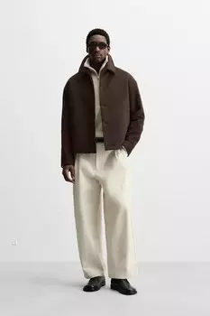 Куртка из текстурированной шерсти ZARA, темно-коричневый