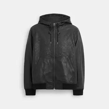 Куртка из тисненой кожи COACH, цвет black signature