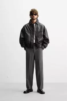 Куртка из тисненой кожи ZARA, черный