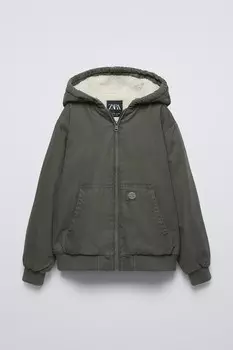 Куртка из твила с подкладкой ZARA, светлый хаки