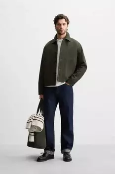Куртка из твила с текстурой ZARA, хаки