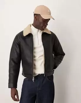Куртка из веганской кожи с подкладкой из шерпы черного цвета Abercrombie & Fitch