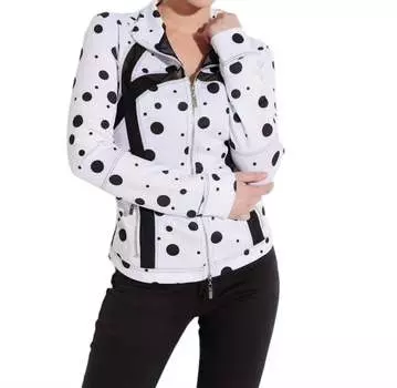 Куртка из водолазной сетки с принтом на молнии спереди в белом/черном цвете oolala