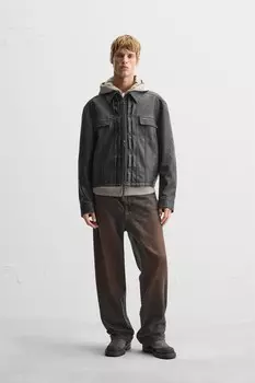 Куртка из выцветшей кожи ZARA, черный