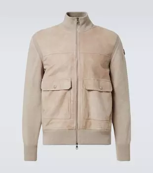 Куртка из замши, хлопка и шерсти Moncler, Mud Brown
