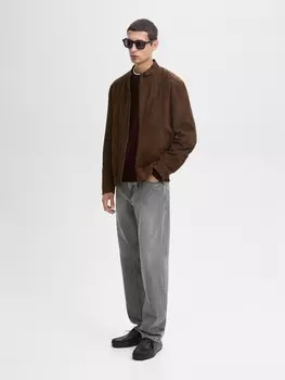 Куртка из замши и кожи на молнии Massimo Dutti, коричневый