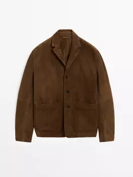 Куртка из замши с накладными карманами Massimo Dutti, коричневый