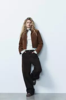 Куртка из замши ZARA, цвет brandy