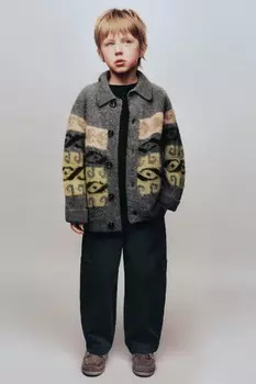 Куртка из жаккардовой шерсти и альпаки ZARA, средне-серый