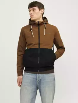 Куртка Jack & Jones "JJERUSH HOOD BOMBER NOOS", с капюшоном, цвет Monks Robe Detail:Black/Moonbeam Blocking