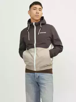 Куртка Jack & Jones "JJERUSH HOOD BOMBER NOOS", с капюшоном, цвет Mulch Detail:Crockery/White Blocking