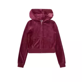 Куртка Juicy Couture с капюшоном «HERITAGE ROBYN HOODIEженская», с капюшоном, женская спортивная куртка, толстовка с капюшоном, велюр, с блестками, распродажа, цвет tawny port