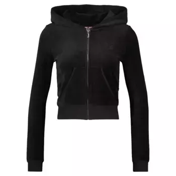 Куртка Juicy Couture с капюшоном «HERITAGE ROBYN HOODIEженская», с капюшоном, женская спортивная куртка, толстовка с капюшоном, велюр, с блестками, распродажа, черный
