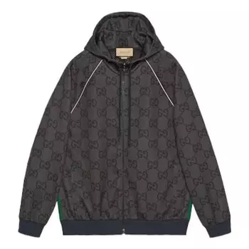 Куртка jumbo gg zip jacket with web 'grey dark grey' Gucci, серый