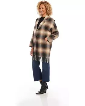 Куртка Karen Kane Plaid Fringe Jacket, коричневый