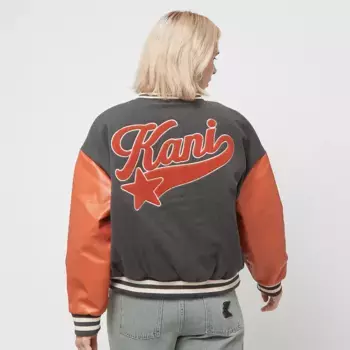 Куртка Karl Kani Retro Patch Star Logo Oversized College Jacket, серый/красный