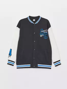 Куртка колледжа для мальчиков с длинными рукавами и принтом LCW Kids, антрацит