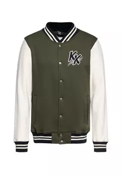 Куртка колледжа с эффектной винтажной вышивкой в стиле комиксов Backside Street Rebel KING KEROSIN, оливково-зеленый