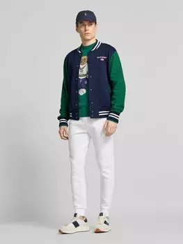 Куртка колледжа с пришитыми этикетками Polo Sport, темно-синий