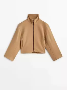 Куртка комфортного кроя из смесовой шерсти с молнией Massimo Dutti, верблюжий