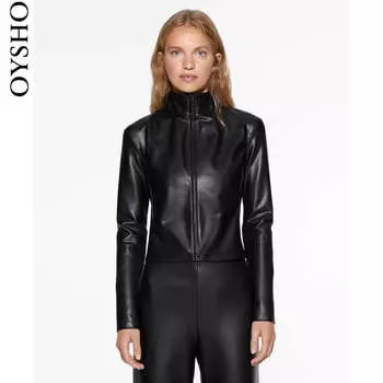 Куртка короткая Oysho из искусственной кожи, черный