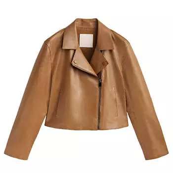 Куртка-косуха Massimo Dutti Nappa Leather Polished Edges Biker, коричневый