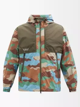 Куртка kounde из хлопковой парусины с камуфляжным принтом и капюшоном Moncler, зеленый