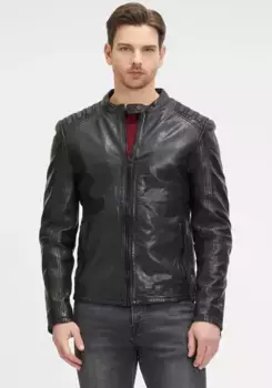 Куртка кожаная цыганская "G2MMagnu SF", на молнии, стежка на плече, воротник стойка Gipsy, черный