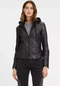 Куртка кожаная цыганская "G2WAlya SF", с капюшоном, с капюшоном в тон, на молнии Gipsy, черный