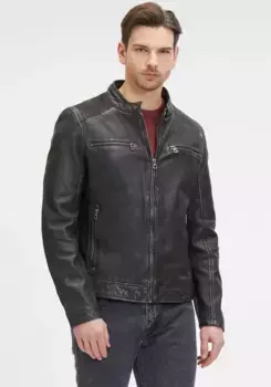 Куртка кожаная цыганская "GMDerran 2", в винтажном стиле, молния, воротник стойка, декоративная стежка Gipsy, бежевый