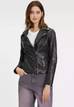 Куртка кожаная цыганская "GW Caira", на асимметричной молнии, декоративные швы Gipsy, черный