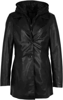 Куртка кожаная цыганская "GWAurela", с капюшоном, со съемной вставкой в капюшоне Gipsy, черный