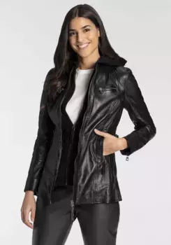 Куртка кожаная цыганская "GWNalie OT", с капюшоном, со съемной вставкой в капюшоне из толстовочного материала Gipsy, черный