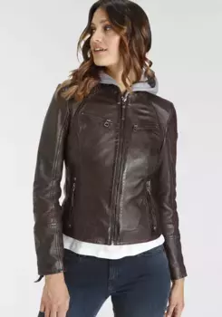 Куртка кожаная цыганская "NOLA", с капюшоном, фасон два в одном - со съемным трикотажным капюшоном Gipsy, коричневый