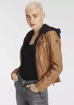Куртка кожаная цыганская "NOLA", с капюшоном, фасон два в одном - со съемным трикотажным капюшоном Gipsy, карамель