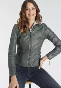 Куртка кожаная цыганская "NOLA", с капюшоном, фасон два в одном - со съемным трикотажным капюшоном Gipsy, цвет Sage