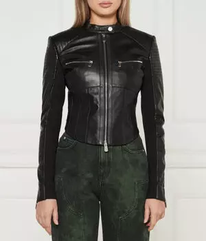 Куртка кожаная Pinko Batman Cropped Fit, черный