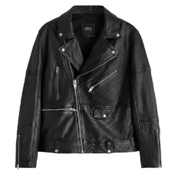Куртка кожаная Zara Leather Biker, черный