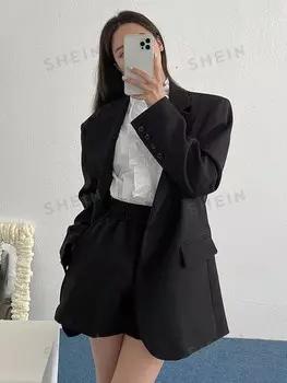 Куртка Kpop, воротник костюма, пуговицы, однотонный цвет Dazy, черный