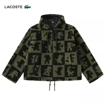 Куртка Lacoste с двусторонним принтом и капюшоном, черный / зеленый