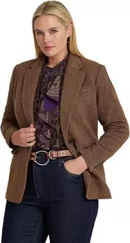 Куртка LAUREN Ralph Lauren Plus-Size Wool-Blend Herringbone Blazer, цвет Brown Tan